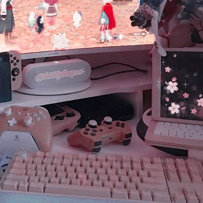 Pink Videogame Aesthetic, Playing Online Games Aesthetic, Gaming Hobby Aesthetic, Soft Gaming Aesthetic, Pink Streamer Aesthetic, Video Gaming Aesthetic, Ipad Gaming Aesthetic, Cute Gaming Aesthetic, Gaming Pink Aesthetic