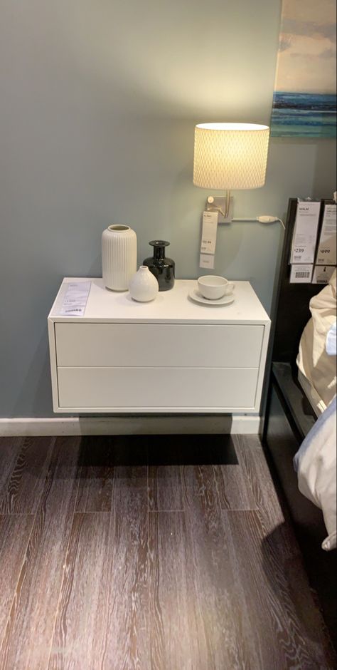 Ikea Eket Nightstand, Ikea Floating Nightstand, Eket Nightstand, Ikea Eket Bedroom, Malm Bedside Table, Eket Ikea, Night Stands Ideas, Ikea Nightstand, Besta Ikea