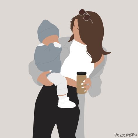 Mom Aesthetic Faceless, Instagram Hilight Ideas, Mother And Child Drawing, Motherhood Illustration, Custom Illustrated Family Portrait, Cartoon Mom, Digital Portrait Illustration, Pregnancy Books, Baby Icon