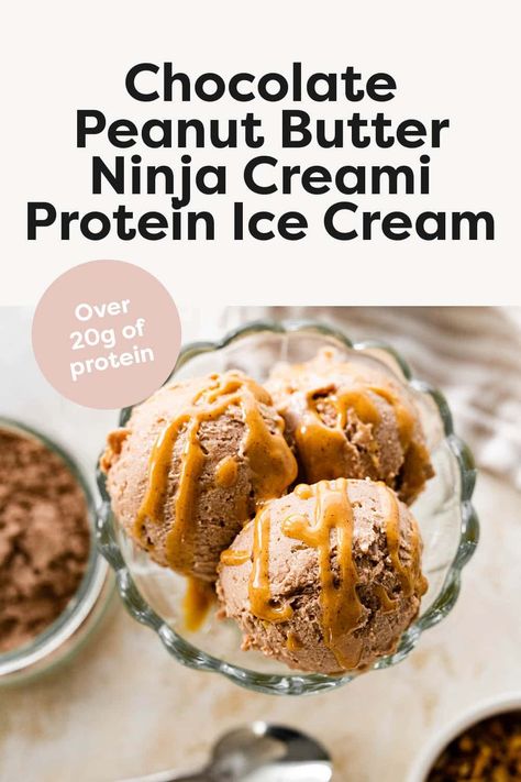 Make healthy protein ice cream in your Ninja Creami with this simple recipe. It’s super creamy, loaded with chocolate peanut butter goodness and packed with over 20 grams of protein. Nina Creamy Recipes, Ninja Creami Protein Ice Cream Recipe Dairy Free, High Protein Ninja Creami Recipes, Protein Ice Cream Ninja Cream, Ninja Creami Protein Ice Cream Recipe, Creami Protein Ice Cream, Healthiest Nut Butter, Ninja Creamy, Ninja Ice Cream Recipe