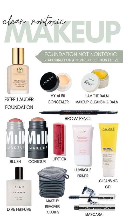 Non Toxic Foundation Makeup, Crunchi Makeup Beauty Products, Nontoxic Hair Products, Crunchy Makeup, Noncomedogenic Makeup, Nontoxic Makeup Brands, Nontoxic Nails, Nontoxic Swaps, Toxic Free Makeup