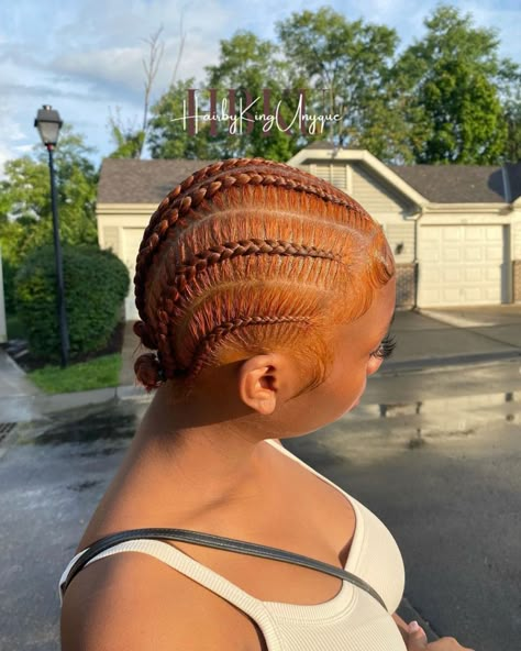 Orange Stitch Braids, Copper Stitch Braids, Stitch Braids Outfit, Copper Cornrows Braids, Stiches Braid Styles, Stitch Braids Natural Hair No Weave, Braids With Dyed Hair, Stitch Braids Short Hair, Ombre Stitch Braids