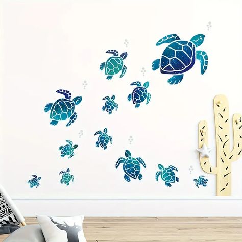 Creative Wall Sticker Cartoon Underwater World Turtle - Temu Ocean Decals, Wall Decal Ideas, Underwater Cartoon, Bathroom Stickers, Decal Ideas, Turtle Pattern, Wall Decor Decals, Sports Themed Party, Turtle Design