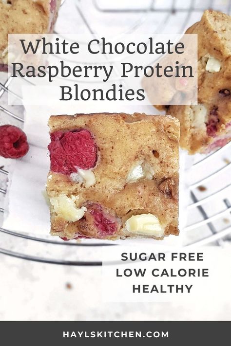 Protein Blondies, Healthy Strawberry Recipes, Raspberry Blondies, Raspberry White Chocolate Cookies, Peanut Butter Powder Recipes, Protein Dessert Recipes, Raspberry Dessert, Baking With Protein Powder, Sugar Free White Chocolate