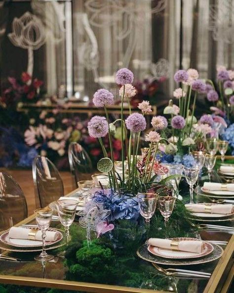 Blue Purple Wedding Centerpieces, Corporative Events, Moss Decor, Lilac Wedding, Flower Installation, Wedding Table Flowers, Light Wedding, Fairy Party, Spring Weddings