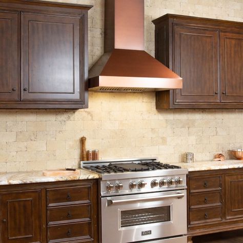 ZLINE KITCHEN & BATH 48-in Ducted 7-layer Baked Copper Wall-Mounted Range Hood in the Wall-Mounted Range Hoods department at Lowes.com Wooden Range Hood, Best Range Hoods, Wall Range Hood, Copper Range, Copper Hood, Stainless Steel Hood, Wall Mount Range Hood, Kitchen Installation, Copper Wall