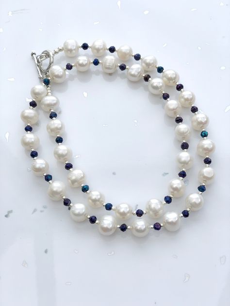 White Pearl Necklace, Blue Spinel Necklace, Real Pearl Necklace, Ivory White Pearl, Bridal Necklace, Pearl Beaded Necklace, Blue & White by PreciousHCJewellery on Etsy Bridal Necklace Pearl, Beaded Necklace Blue, Spinel Necklace, Beaded Sunglasses, Diy Jewelry Making Tutorials, Beaded Necklace Patterns, Real Pearl Necklace, Pearl Beaded Necklace, Blue Spinel