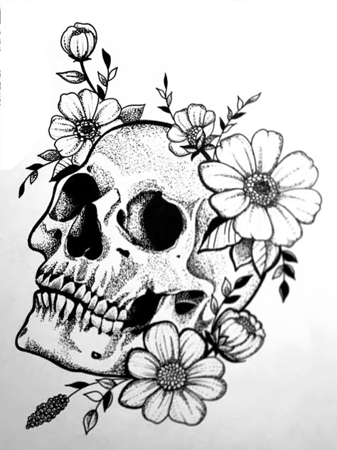 Floral Skull Tattoos, Sugar Skull Art Drawing, Skeleton Flower, Skull Sketch, Skull Art Drawing, Skull Tattoo Design, Sugar Skull Art, Skeleton Art, Skull Drawing