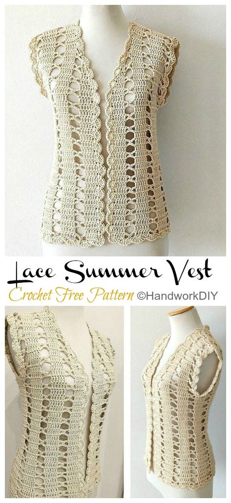 Easy Lace Summer Vest Crochet Free Pattern [Video] - Crochet  Knitting Crochet Vest Pattern Free Boho, Diy Crochet Vest, Summer Vest Crochet, Crochet Vest Outfit, Crochet Shrugs, Crochet Vest Pattern Free, Vest Pattern Free, Vest Crochet, Crochet Sweater Pattern Free