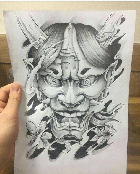 Samurai Mask Tattoo, Japanese Tattoo Meanings, Japanese Mask Tattoo, Oni Tattoo, Hannya Mask Tattoo, Samurai Tattoo Design, Demon Tattoo, Japan Tattoo Design, Warrior Tattoos