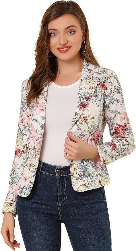 Crop Suit, Women Suits Wedding, Business Casual Blazer, Floral Print Blazer, Formal Blazer, Cropped Blazer Jacket, Styling Outfits, Suits Wedding, Chic Blazer