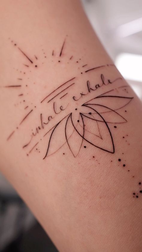 Inhale, exhale 🧘‍♀️. Thank you so much for the trust 🥰 please enjoy this close up . WICHTIG: Wenn du mit mir einen Termin machen… | Instagram Affirmation Tattoo Ideas, Women’s Tattoo Inspiration, Elbow Crook Tattoos For Women, I Can And I Will Tattoo Ideas, Inhale Exhale Tattoos For Women Symbol, Exhale Inhale Tattoo, And So It Is Tattoo, Women Back Arm Tattoo, Grandkid Tattoo Ideas