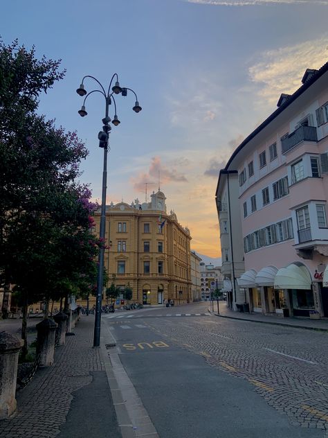 Bolzano, Italy. Beautiful travel destination. Travel Europe. Travel Italy. Italian streets. Aesthetic streets. Sunset. Italy Aesthetic September, Bolzano Italy, Italy Aesthetic Street, Silicy Italy Aesthetic, Italian Cities Aesthetic, Italy Streets Aesthetic, Italian Street, Italy Street, Italian Aesthetic