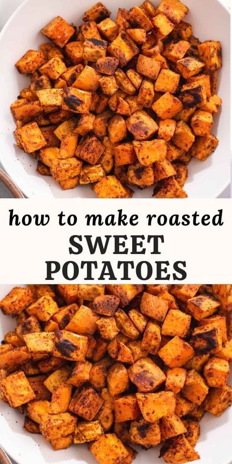 Diced Sweet Potato Recipes, Baked Sweet Potato Bites, Sweet Potatoes Roasted, Sweet Potato Seasoning, Sweet Potato Oven, Sweet Potato Recipes Roasted, Oven Roasted Sweet Potatoes, Boiling Sweet Potatoes, Sweet Potatoes Recipe