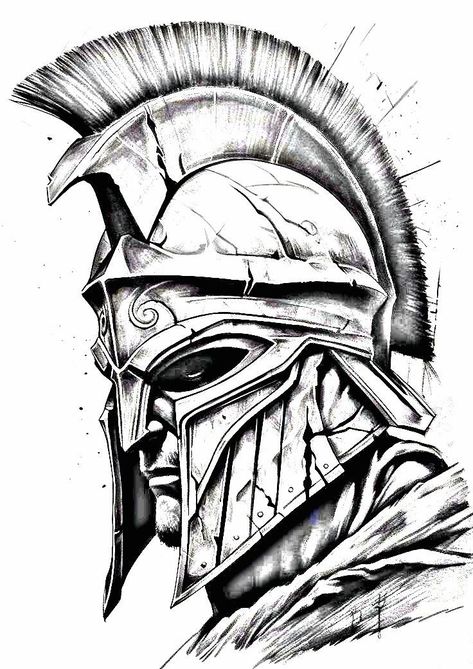 Warrior Helmet Tattoo, Gladiator Drawing, Sparta Logo, Sparta Tattoo, Greece Tattoo, Roman Tattoo, Spartan Tattoo, Card Tattoo Designs, Greek Mythology Tattoos