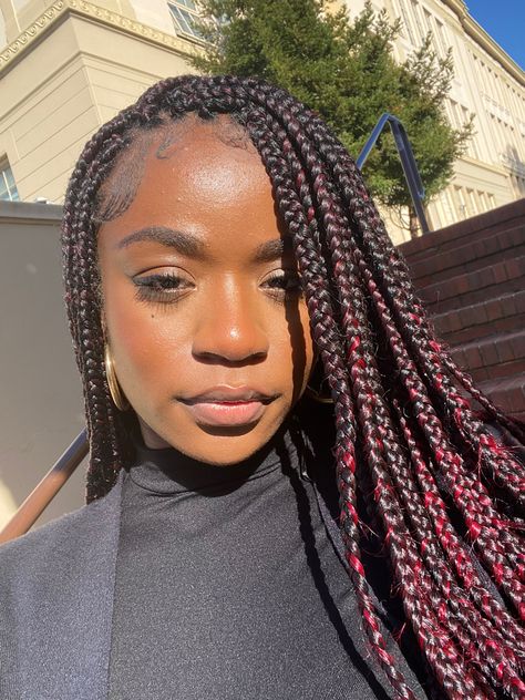 Red ombre braids Red Ombré Braids, Burgundy Ombre Braids, Red Ombre Braids, Dark Red Cornrows, Black To Red Ombre Braids, Ombre Red Box Braids, Dark Red Ombre, Black To Red Ombre, Ombre Burgundy