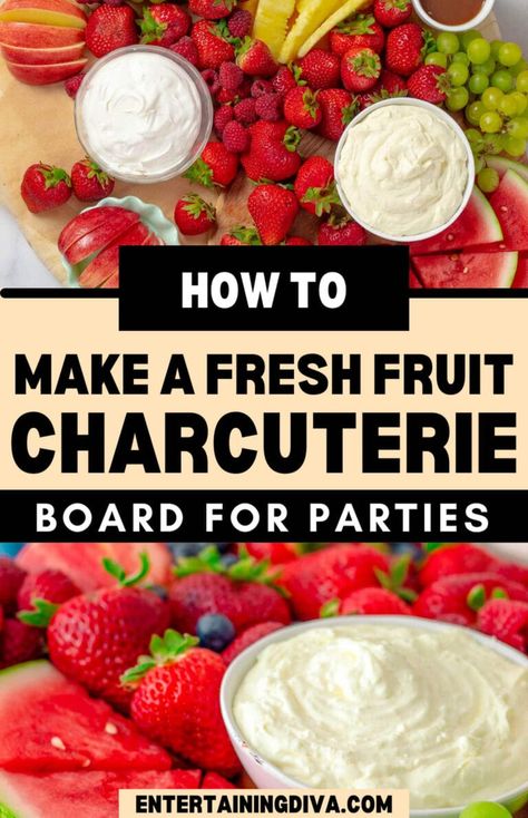 Summer Fruit Display, Party Trays Ideas Food Platters, Creative Fruit Tray Ideas, Fruit Charcuterie Board, Fruit Boards, Fruit Charcuterie, Fruit Platter Ideas Party, Cream Cheese Fruit Dip, Fruit Board