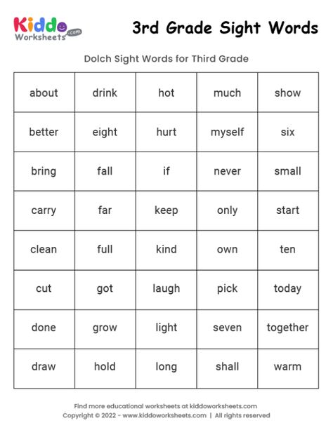 Free Printable Sight Words 3rd Grade Worksheet - kiddoworksheets Grade 3 Sight Words Free Printable, Homework 3rd Grade, 3rd Grade Sight Words Free Printable, English 3rd Grade Worksheets, Worksheets For Grade 3 Free Printable, Free Homeschool Printables 3rd Grade, Grade 3 Worksheets Free Printable, 3rd Grade Activities Fun, 3rd Grade Lessons