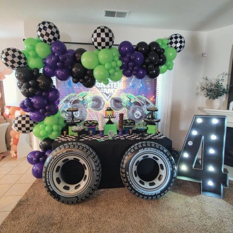 Grave Digger Birthday Party Decoration, Monster Jam Birthday Party Decoration, Monster Jam Decorations, Monster Jam Dessert Table, Monster Jam Backdrop, Gravedigger Birthday Party, Monster Jam Balloon Garland, Monster Truck Balloons, Monster Truck Balloon Garland