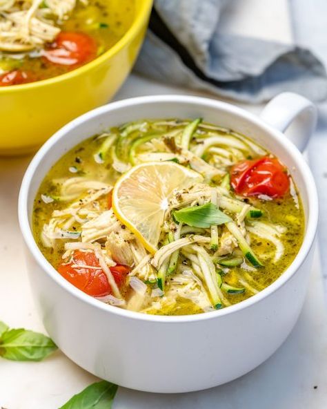 Pesto Chicken Zoodle Soup | Clean Food Crush Zoodle Soup, Chicken Zoodle, Homemade Pesto Recipe, Chicken Zoodle Soup, Low Carb Diets, Clean Food Crush, Recetas Keto, Food Crush, Homemade Pesto