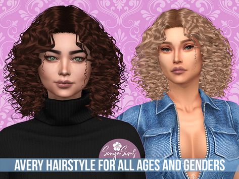 Avery Hairstyle | Patreon Sims 4 Afro Hair, Sims 4 Curly Hair, Sims Download, Pelo Sims, Blonde Curly Hair, Female Hair, Ts4 Cc, Hair Curly, Sims 4 Cc