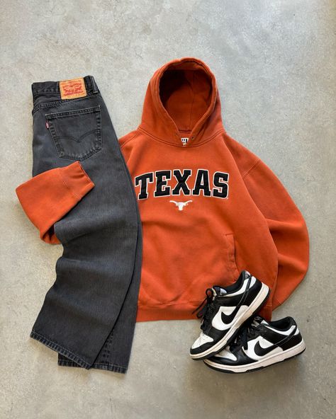 vintage college spellout texas longhorns hoodie embroidered sweatshirt earth tone pumpkin hoodie orange fit streetwear fall fashion ootd Orange Outfit Men Aesthetic, Orange Vintage Outfit, Mens Orange Outfit, Orange Clothes Men, Orange Hoodie Outfit Men, Orange Outfits Men, Orange Hoodie Outfit, Orange Outfit Men, Granola Boy Outfits