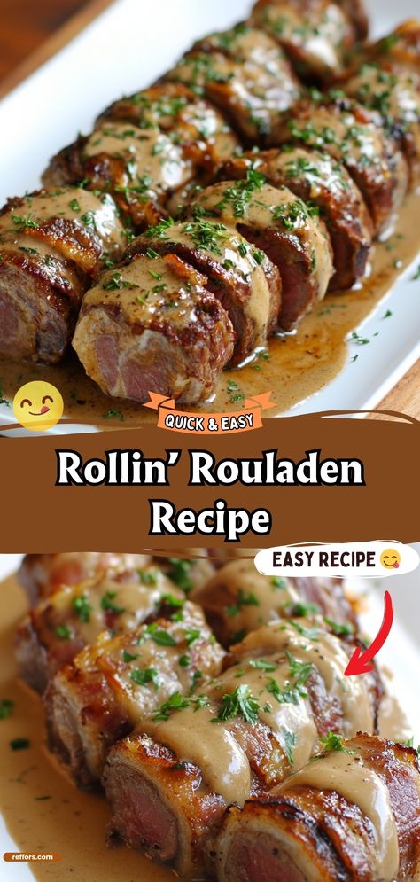 Rollin\' Rouladen Recipe German Rouladen, German Recipes Dinner, Rouladen Recipe, Beef Rouladen, Easy German Recipes, Meat And Potatoes Recipes, Food Authentic, German Dishes, German Food Authentic