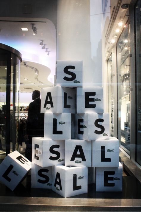 SALE building blocks, pinned by Ton van der Veer Sale Signage, Summer Window Display, Window Display Retail, Retail Signage, Visual Merchandising Displays, Store Window Displays, Sale Windows, Metal Business Cards, Signage Display