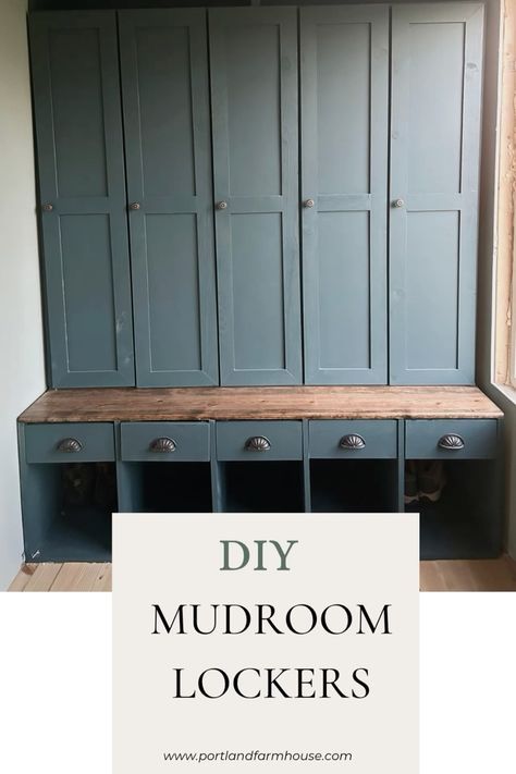 Check out this DIY guide on how to make mudroom storage lockers on a budget! Built In Lockers Mud Rooms Diy, Entryway Lockers With Bench Diy, Sports Mudroom Ideas, How To Build Lockers For Mudroom, Diy Mud Room Storage Ideas, Mudroom Storage Ideas Diy, Diy Entryway Lockers, Mud Room Storage Diy Plans, Ikea Locker Hack