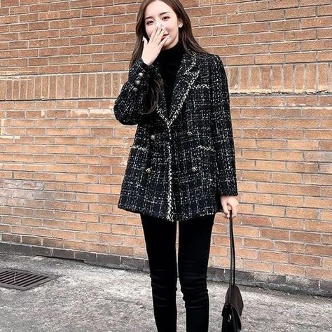 Female Fashion Casual, Slim Jacket, Elegant Party Dresses, Woolen Coat, Tweed Blazer, Female Fashion, Medium Long, Big Size, Fashion Casual