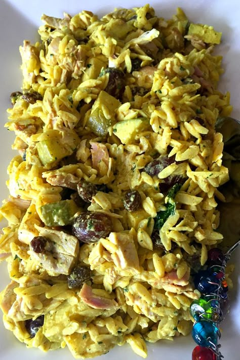 Curried Salad, Curried Pasta Salad, Summer Salads Orzo, Orzo Salad Recipes Cold Chicken, Curry Chicken Pasta Salad, Curry Salad, Lunch Orzo Salad, Orzo Spring Salad, Cold Summer Salads Orzo