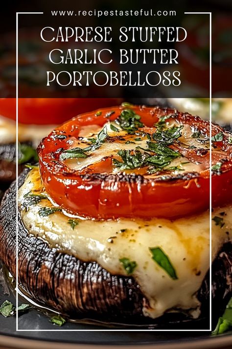 These Caprese Stuffed Garlic Butter Portobellos are a delicious and elegant dish featuring juicy portobello mushrooms filled with fresh cherry tomatoes, creamy mozzarella, and aromatic basil. Drizzled with garlic butter and optionally topped with balsamic glaze, these stuffed mushrooms make a perfect appetizer or light main course that will impress your guests. Caprese Stuffed Portobello Mushrooms, Bacon Orzo, Orzo Rice, Portobello Mushroom Recipes, Stuffed Portobello Mushrooms, Vegetable Meals, Stuffed Portobello, Fresh Cherry, Tomato Mozzarella