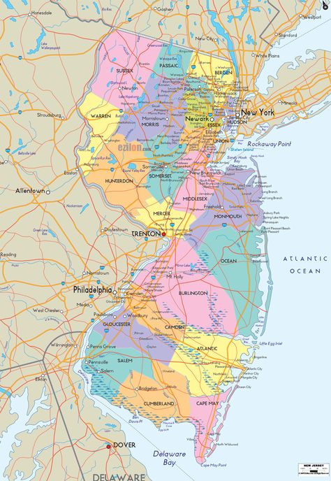 Map of State of New Jersey, with outline of the state cities, towns and counties. State roads connections clearly shown. Athens Map, Funny Maps, Nyc Subway Map, Highway Map, Transit Map, Georgia Map, Road Maps, American States, Metro Map