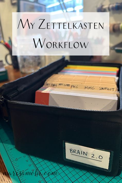 My Zettelkasten workflow is a way I've modified the Zettelkasten system to work for my brain and my fiction writing career. #organization #amwriting #novelwriting #nanowrimo Commonplace Book Organization, Index Card Notes, Zettelkasten Method, Notecard Ideas, Knowledge Management System, Whiteboard Organization, Camp Nanowrimo, Organization Systems, Plot Outline