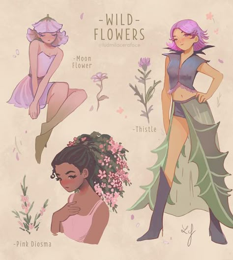 Plant Woman Character Design, Flowers As People, Planets As Humans Art, Plant People Character Design, Planets As People, Botanical Drawing, Arte Grunge, Drawing Aesthetic, Parts Of A Flower