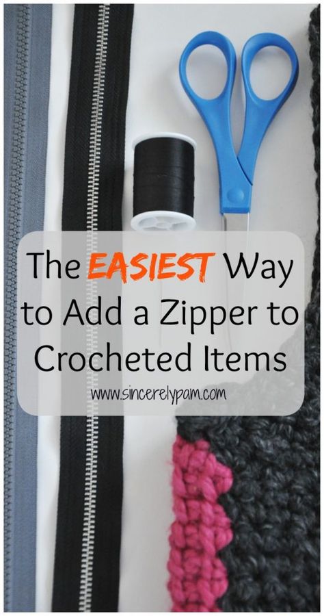 Adding A Zipper | Tutorial Crochet Zipper, Zipper Tutorial, How To Make Leather, Knit Items, Diy Craft Tutorials, Crochet Lessons, Crochet Instructions, Crochet Patterns For Beginners, Crochet Purses