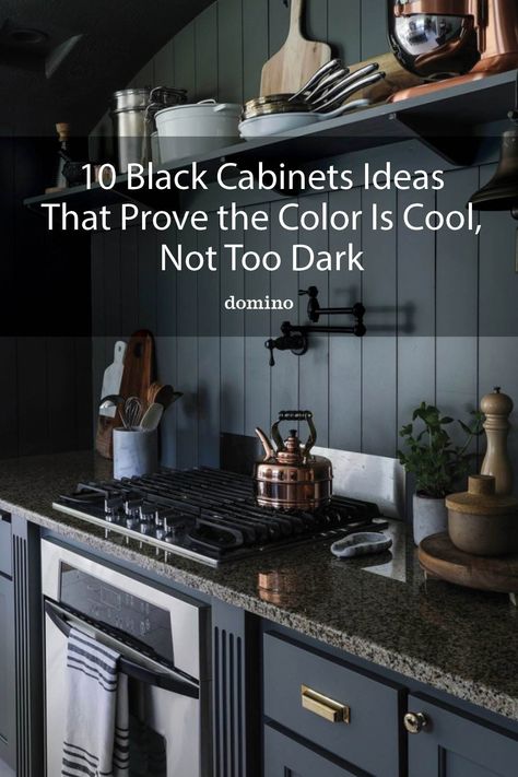 Black And Wood Kitchen Cabinets, Black Cabinets Kitchen, Kitchen Black Cabinets, Black Lower Cabinets, Kitchen Black Counter, Kitchen Butcher Block, Charcoal Kitchen, Stained Kitchen Cabinets, Distressed Kitchen