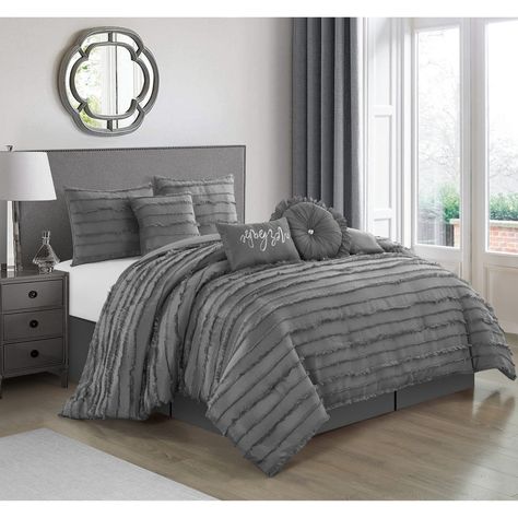 Elegant Comforter Sets, Stripe Embroidery, Beautiful Bedding Sets, Solid Bed, Grey Comforter Sets, Grey Comforter, White Typography, Indie Room, King Comforter Sets