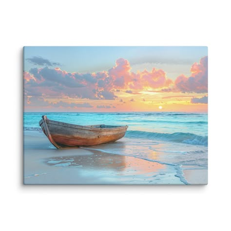 Barque sur la Plage : Un Voyage Visuel en Bord de Mer Découvrez la tranquillité d'un lever de soleil côtier avec notre tableau "Barque sur la Plage", une œuvre captivante qui transforme tout espace en une escapade sereine. Parfait pour ceux qui cherchent à apporter une touche de calme et de beauté naturelle à leur décoration intérieure. Description Artistique et Émotionnelle Ce tableau mural met en scène une vieille barque en bois échouée sur une plage sablonneuse, sous un ciel aux nuances flamb Art Abstrait, Colorful Art, Pastel, Color, Art