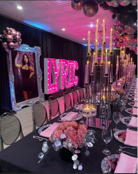 Pink 22 Birthday Party, 25th Birthday Dinner Ideas, Big 21st Birthday Party Ideas, 18th Birthday Party Set Up, Birthday Party Black Women, Black And Pink Birthday Theme Sweet 16, Bougie Sweet 16 Party Ideas, Luxury Birthday Party Ideas, 21st Dinner Party Ideas