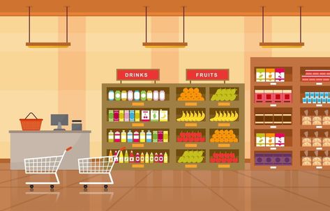 Grocery Store Drawing, Supermarket Drawing, Grocery Store Interior, Kids Grocery Store, Mall Interior, Shopping Clipart, Grocery Store Design, Grocery Supermarket, Online Grocery Store