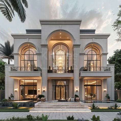 Neo Classic Villa, Simple House Exterior Design, Front Elevation Design, Architecture Contemporary, Black Bedroom Design, Architecture Elevation, Classic House Exterior, Classic Villa, Deck Designs Backyard