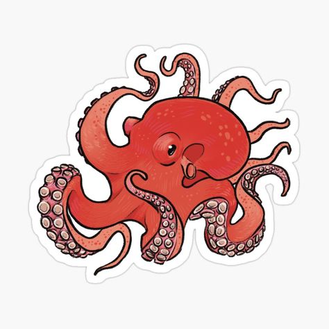 Get my art printed on awesome products. Support me at Redbubble #RBandME: https://www.redbubble.com/i/sticker/Cute-red-octopus-by-ElinnilART/150743773.EJUG5?asc=u Red Octopus Drawing, Octopus Sticker, Sticker Drawing, Octopus Drawing, Red Octopus, Bottle Caps, So Adorable, Drawing Challenge, Octopus