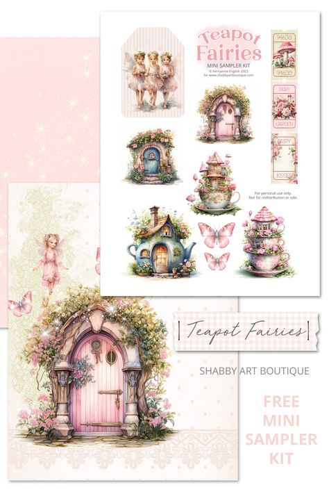 Teapot Fairies ~ Free Mini Sampler Kit Free Forest Printables, Fairy Images Printables, Shabby Chic Ephemera, Fairy Junk Journal Printables, Journaling Stickers Free Printable, Free Junk Journal Kit Printables, Fairy Printables Free, Digital Paper Free Download Printables, Free Scrapbook Printables