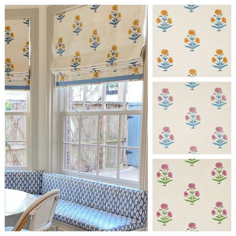 Poppy Hand Block Custom Operable  Roman Shades - Lined Roman Shades And Curtains Together, Roman Shade Pattern Fabrics, Sister Parish Roman Shades, Roman Shade Kitchen Window, Block Print Roman Shades, Navy Roman Shades, Stationary Roman Shade, Home Window Treatments, Relaxed Roman Shade With Trim