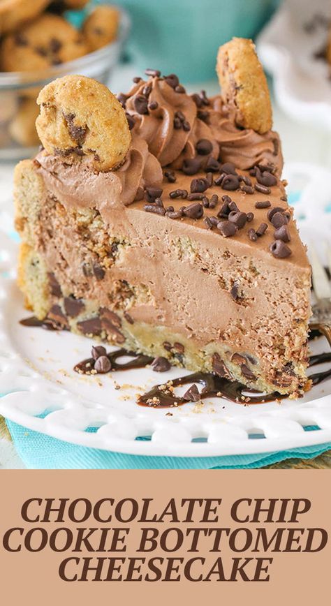 Cookie Bottom Cheesecake, No Crust Cheesecake, Cheesecake With Cookie Crust, Cookie Crust Dessert, Cookie Crust Cheesecake, Chocolate Chip Cookie Crust, Chocolate Chip Cookie Cheesecake, Cheesecake Desserts Recipes, Cookie Cheesecake