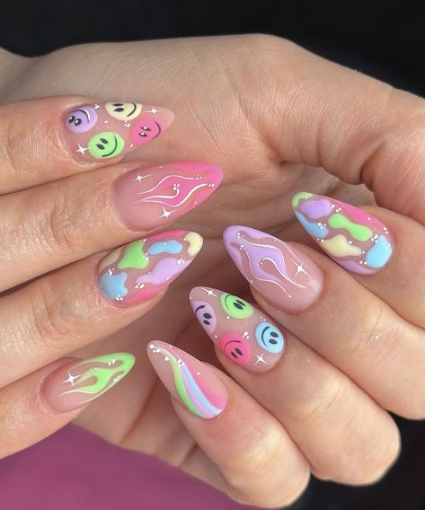 Fake Nails Designs, Cute Simple Nails, Colorful Nail, Girly Acrylic Nails, Summery Nails, Really Cute Nails, Funky Nails, Nail Arts, Nail Accessories