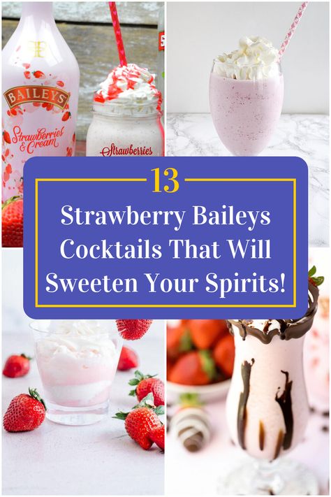 Collage of 4 strawberry baileys cocktails. Drinks With Baileys Strawberry And Cream, Baileys Valentines Day Drinks, Bailey Strawberry And Cream Recipes, Strawberry And Cream Cocktail, Strawberry And Cream Baileys Drinks, Strawberry Cream Cocktail, Strawberries And Cream Cocktail, Strawberry Baileys Drinks, Strawberries And Cream Baileys Drinks