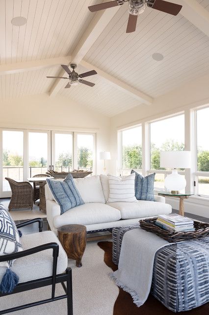 Urban Farm - Contemporary - Sunroom - Other - by Designs of the Interior | Houzz Long Sunroom Layout, Sunroom Wall Decor, Coastal Sunroom Ideas, Sunroom Decorating Ideas Indoor, Sunroom Couch, Indoor Sunroom Furniture Ideas, Sunroom Furniture Ideas, Sunroom Furniture Layout, Indoor Sunroom Furniture