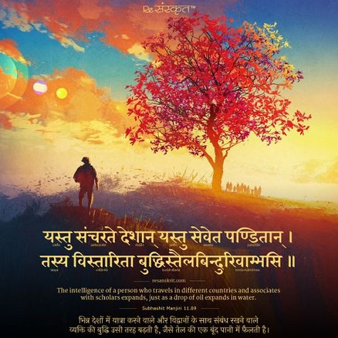 Travel Quotes From The Age Old Wisdom Of Sanskrit Literature | Inditales Sanskrit Language, Sanskrit Mantra, Sanskrit Quotes, Gita Quotes, Popular Quotes, Autumn Landscape, Landscape Trees, Bright Future, Sanskrit